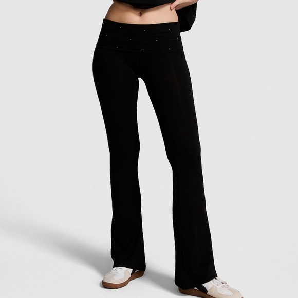 NWT Victoria's Secret PINK All Day Cotton Bling Foldover Flare Leggings, XXL - Picture 1 of 11